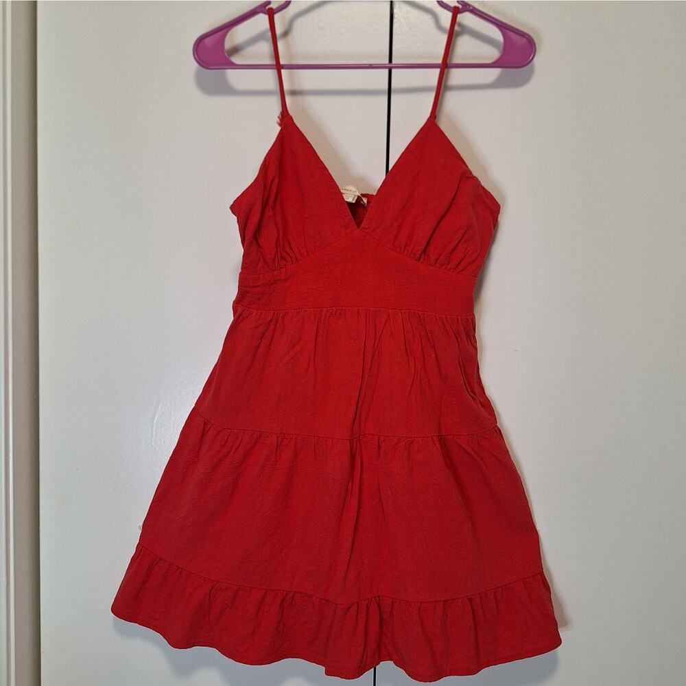 monteau Los Angeles Red Rayon Linen Blend Mini Dress Sz Medium